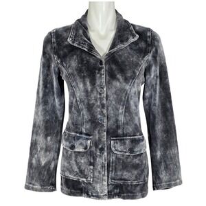 Yak n Yeti Women's Acid Wash Velour Button Up Blazer Jacket Grey Small
